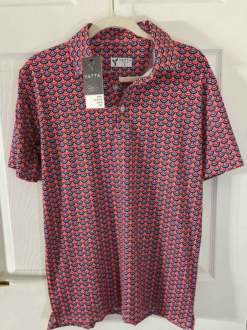 Yatta Golf Men's Small Flag & Fan Patriotic Performance Polo Shirt NWT